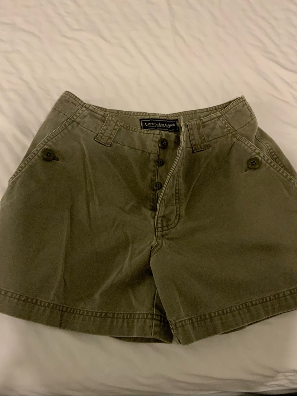 Abercrombie & Fitch Olive Button-Front Bermuda Shorts